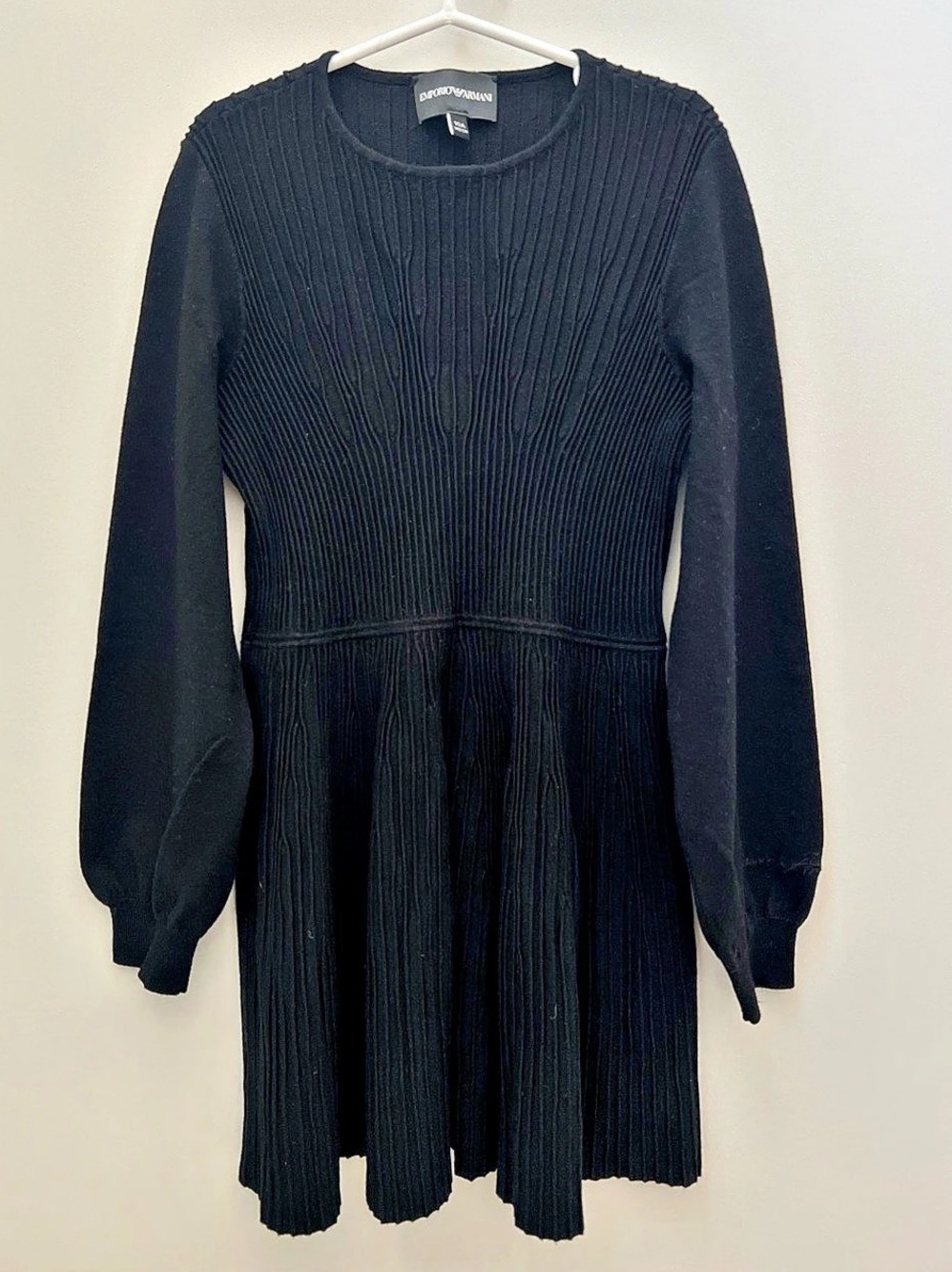 Emporio Armani Pleated Knit Dress Pleated Mini Dress in Black Size 10A